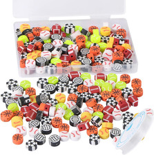 100pcs Sports Ball Beads Sports Polymer Clay Beads Bulk,Baseball Football Basket