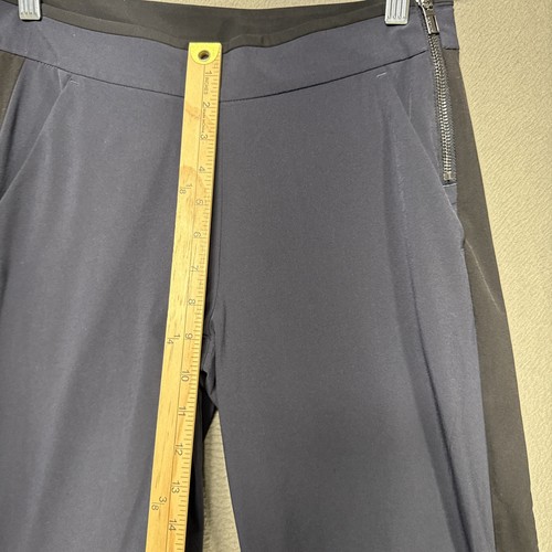 Athleta Gramercy Pants Sz 4 P (28x29) Blue Black Wide Leg Zip Snap Office Siren - Picture 5 of 14