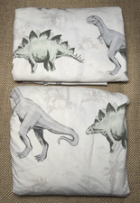POTTERY BARN Kids Dinosaur Twin Sheet Set Flat Fitted MUTED Dino Print