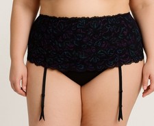Savage X Fenty Lace Garter Skirt Black Purple Iridescent Floral Rihanna Rare