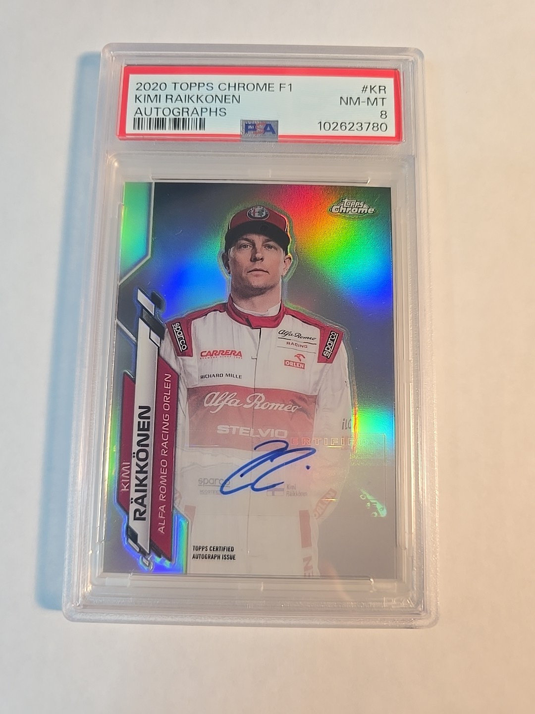 2020 Topps Chrome Formula 1 Kimi Raikkonen Autograph /65 PSA 8