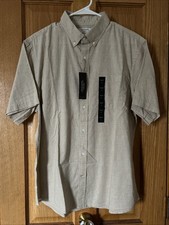 Banana Republic Short Sleeve Button Down Shirt Large Slim Fit Tan Beige Cotton