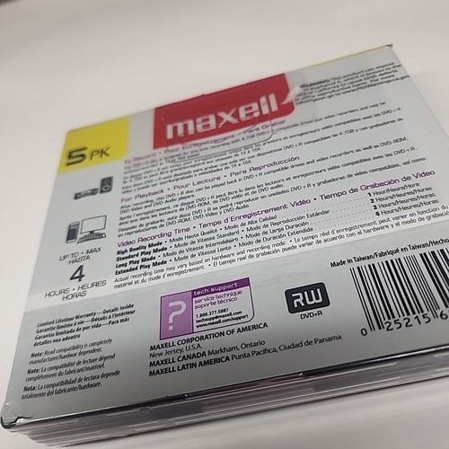 Maxell - DVD+R 4.7 GB 4x - storage media 5 Pack. Brand New, Sealed. 4 Hours Rec - Picture 3 of 4