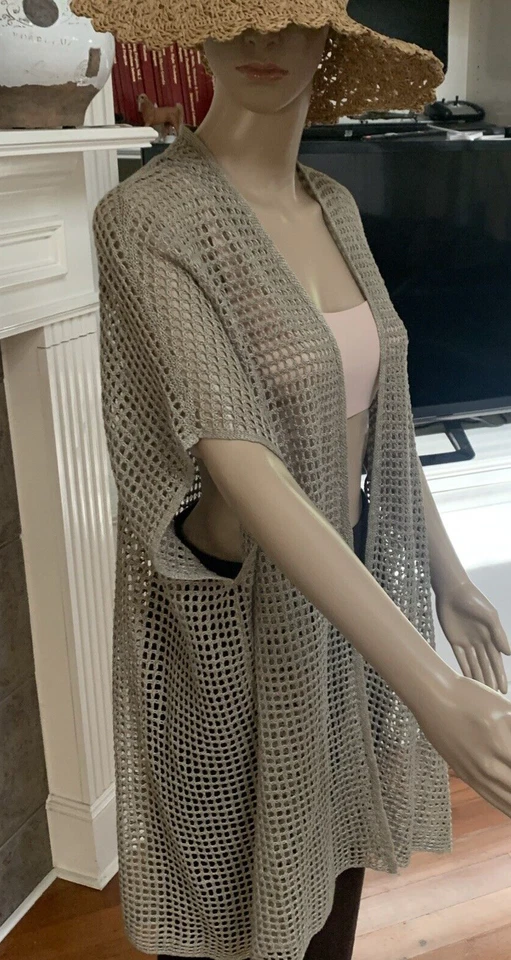 NWT Eileen Fisher Organic Linen Délavé Sleeveless Long Cardigan Size S/M $298 - Image 4 of 4