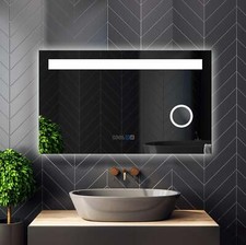LED Lighted Frameless Smart Bathroom Mirror - Time/Temperature/Magnifying