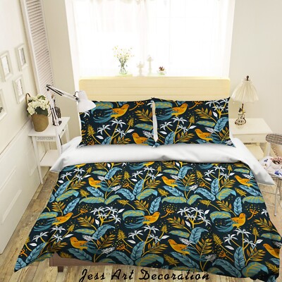 3D Flower Leaves Bird Pattern Quilt Cover Set Bedding Sets Pillowcases Queen