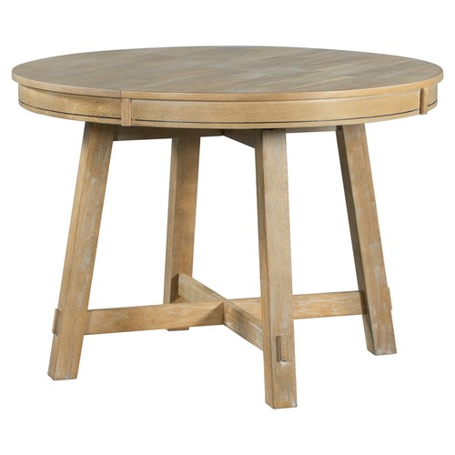 TREXM Farmhouse Extendable Round Dining Table with 16" Leaf (Natural Wood) - Picture 9 of 12