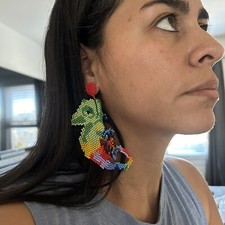 NEW Native American Handmade folk boho statement chameleon earrings
