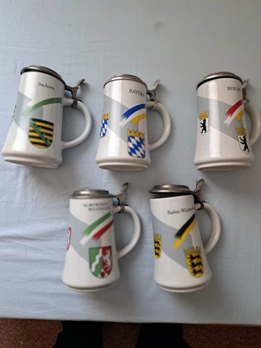 5 x G. F. Beer Mug with Gerz Tin Lid, Country Edition, 1992 - 1996, Excellent Condition