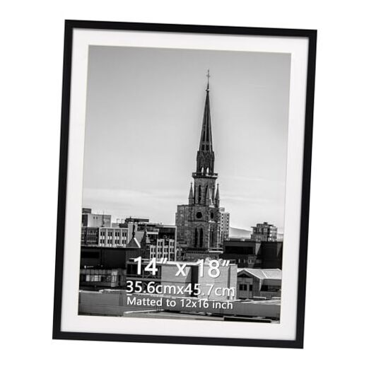 14x18 Black Picture Frame with 12x16 Mat for Displaying Photos