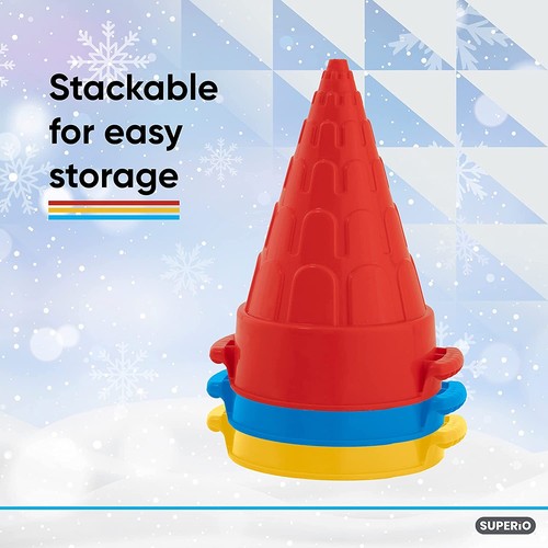Superio 3 Pack Multicolor Tower Snow Mold Cone Shape, Snow and Sand Toy For Kids - Picture 6 of 9