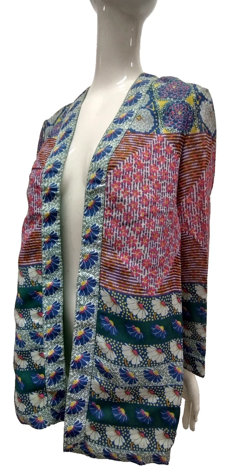 Cárdigan Malcolm Starr Mid Century Mod Chaqueta Abierta MCM 1960 Geométrico Floral M Foto 3 de 4
