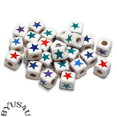 CERAMIC STAR BEADS CUBE CELESTIAL SQUARE CHOOSE SIZE AND COLOR - Picture 2 of 6