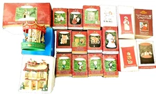 LOT OF 19 HALLMARK KEEPSAKE ORNAMENTS W/ BOXES-CAROUSAL-WOODSTOCK-HPM / HOUSE LE