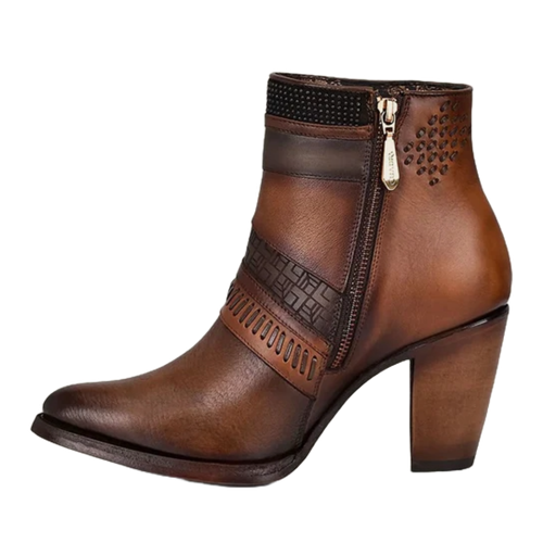 Cuadra Ladies Honey Laser & Woven Round Toe Brown Booties CU619 - Picture 6 of 72