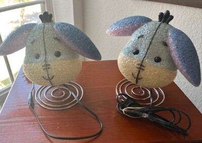 2 Baby EEYORE Lamps Melted Plastic Popcorn Night Light Disney Tape Reinforced