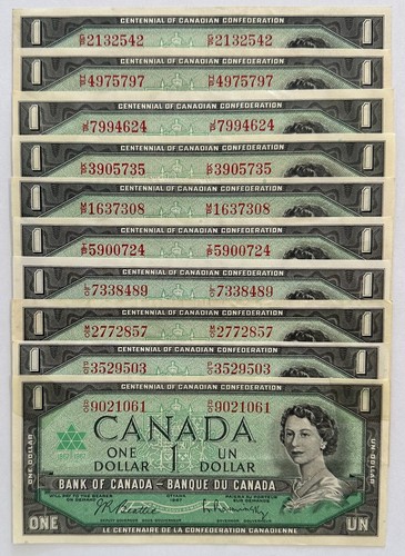 Nice Group of 10 x 1967 $1 notes, all different prefixes