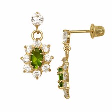 Children Girl Peridot Birthstone Oval Dangle Screw Back Earrings 14K Yellow Gold