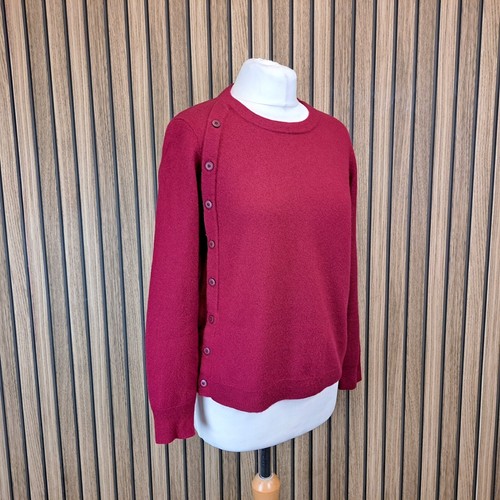Jigsaw Merino Jumper Womens Medium Raspberry Red Long Sleeve Button Detail - Picture 3 of 11