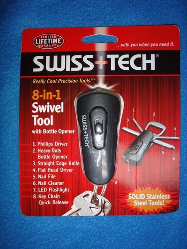 SWISS TECH 8-in-1 SWIVEL TOOL SCREWDRIVER KNIFE FILE FLASHLIGHT BOTTLE OPENER - Picture 2 of 3