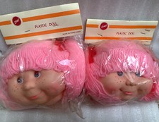 Vintage Zim s Hard Plastic Doll Heads Pink Yarn Hair Red Ribbons 5 New