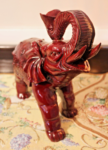 Elefant oben Rüssel Keramik und Ton rot lila Glasur Statue um 70er Jahre - Bild 6 von 9