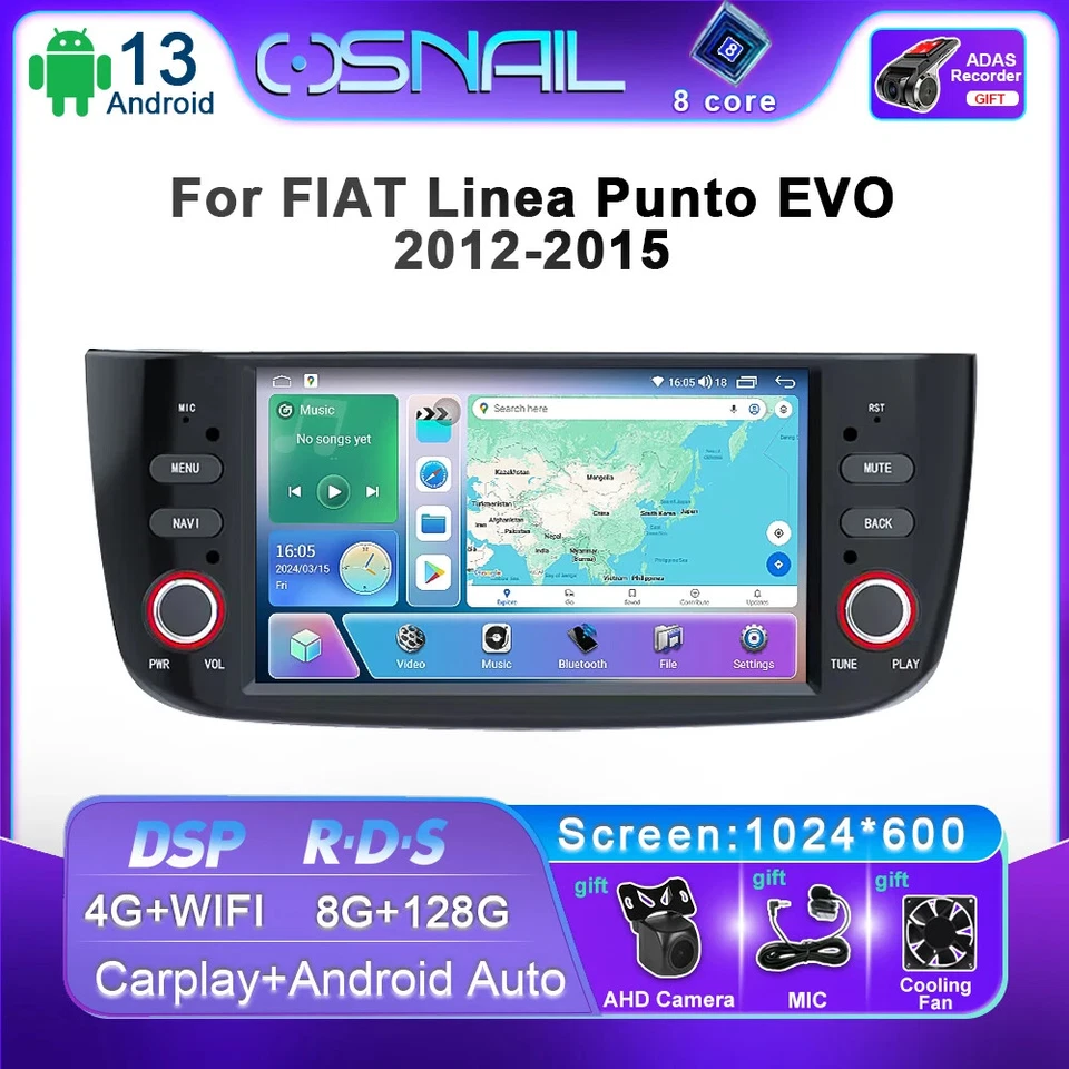For Fiat Linea Punto EVO 2012-2016 Stereo Screen CarPlay Car Radio GPS Player - Image 3 of 4
