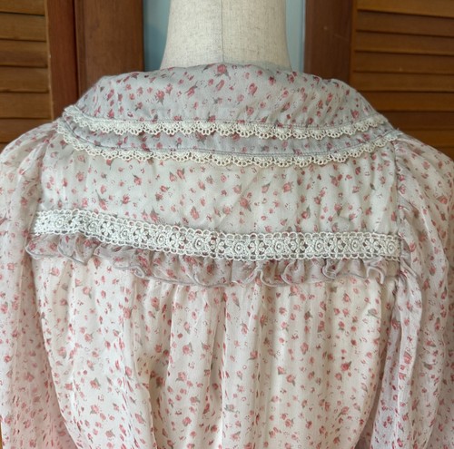 Whimsigoth Victorian J-fashion Lolita Jirai Ivory Pink Rose Wide Collar Shirt M - Bild 8 von 11