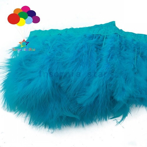 Wholesale Feathers Trim Turkey Dyed Sea blue Marabou Plume on Ribbon for Wedding - Picture 4 of 8