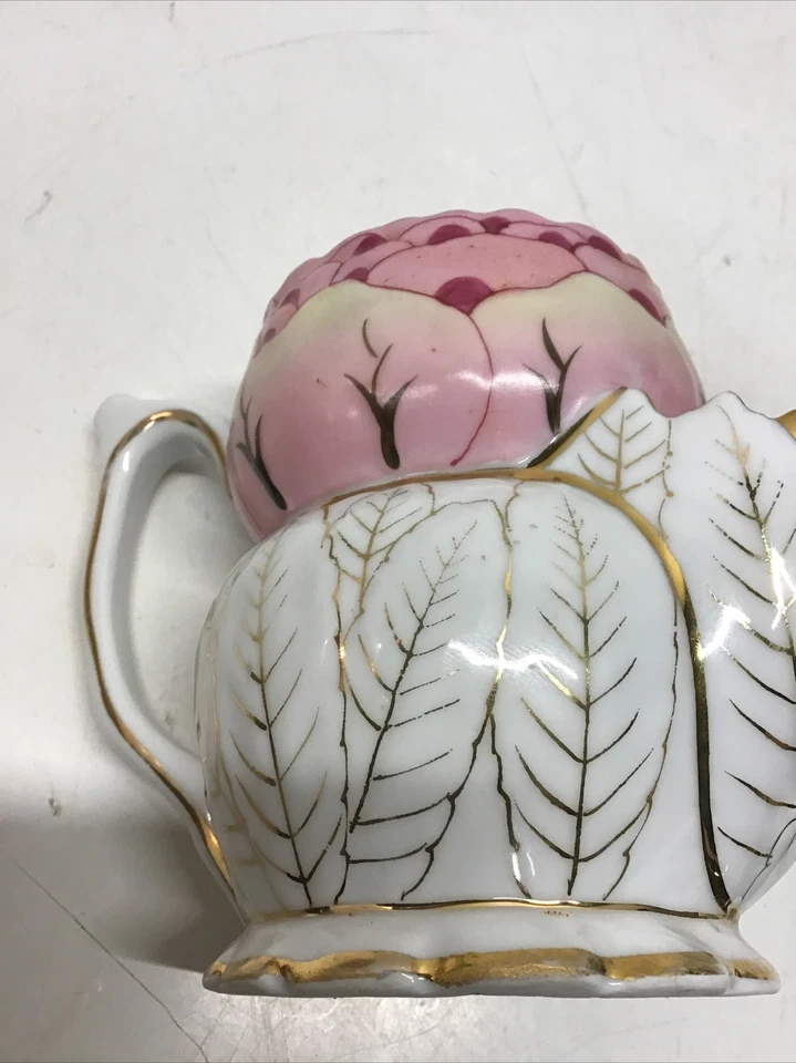 Antique Shaving Scuttle Pastel Pink Color Gold Leaf Decorations Gold Highlights - Image 3 of 4