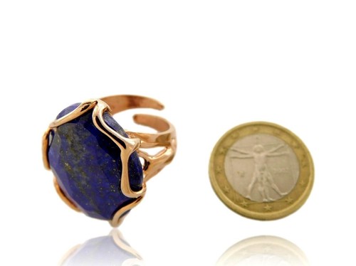 Ring made in Italy with Natural Gemstone of 925 Silver Ptd Gold Adjustable women - Picture 2 of 3