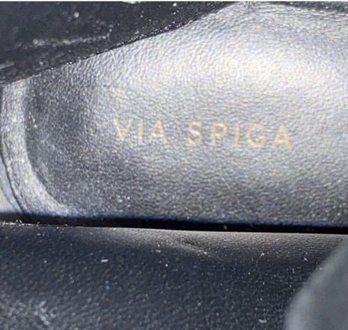 VIA SPIGA Kinley Combat Boots Black Leather Pull Tab Toe Block Heel size 6.5 - Picture 7 of 15