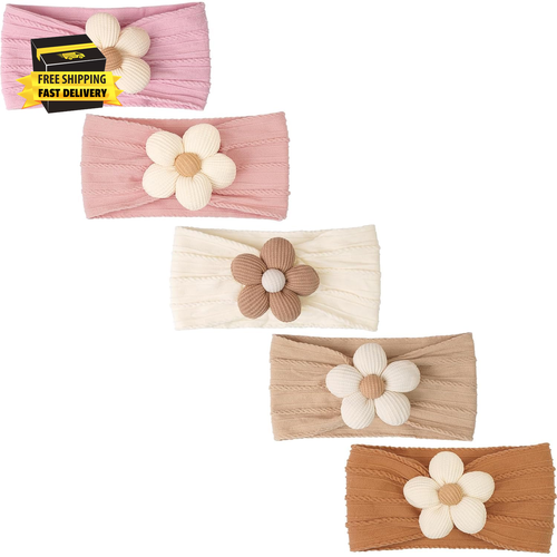 5 Pcs Baby Flower Headbands Baby Girls Nylon Headbands Soft Hairbands Hair Acces