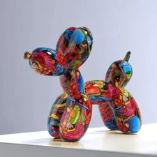 Graffiti Balloon Dog Statue, Modern Pop Art Sculpture, Multicolor Resin Home Dec