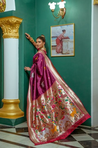 Purple soft paithani silk saree for wedding wear saree - Picture 3 of 5