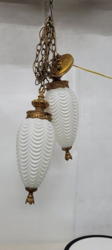 Lámparas de tocador colgantes de vidrio drapeado blanco vintage Hollywood Regency - Imagen 10 de 10