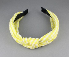 Yellow White gingham turban knot headband plaid fabric covered band grip teeth