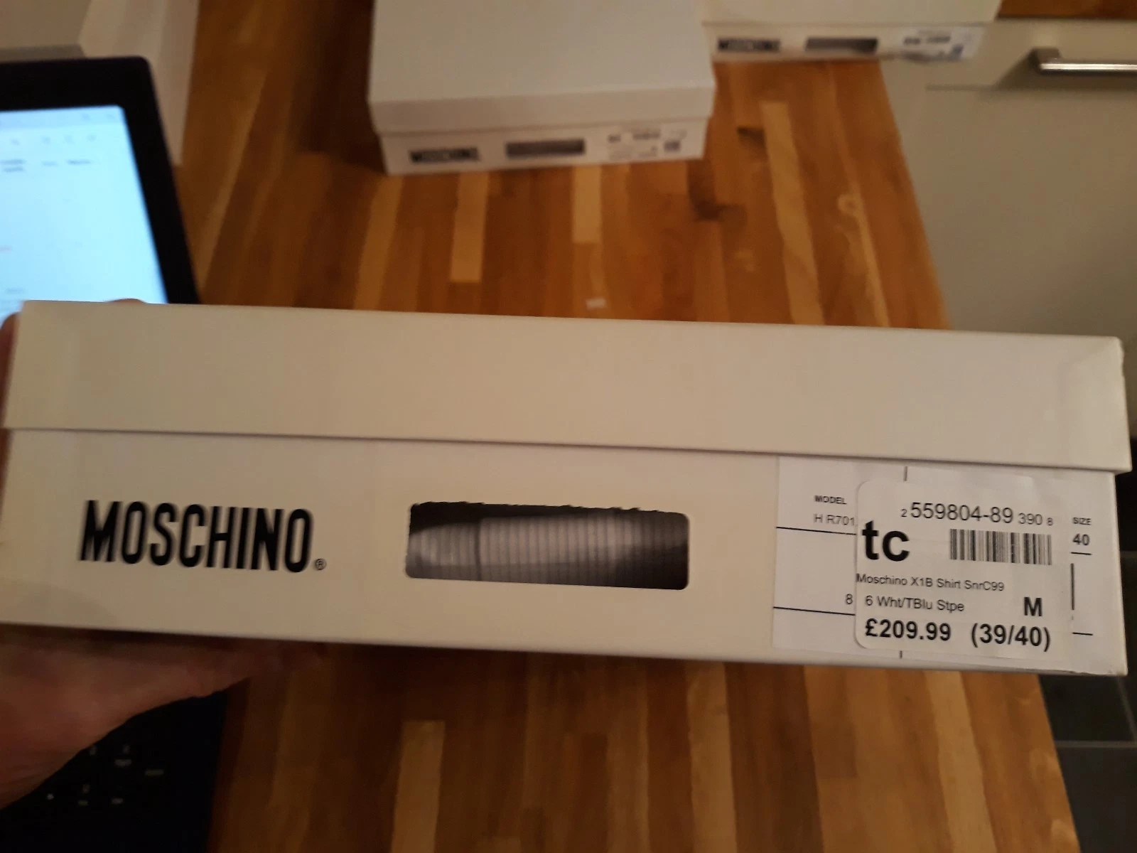 MOSCHINO X1B SHIRT – BLUE AND WHITE STRIPED 39 40" CHEST BNWT