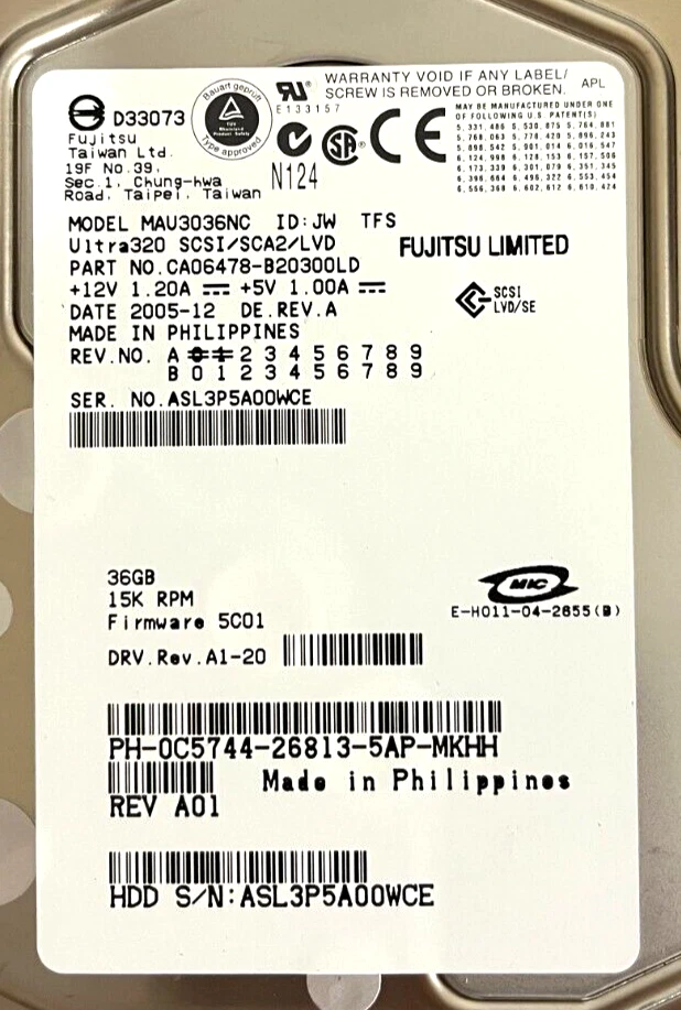 Dell Fujitsu MAU3036NC 36.7GB 15000 RPM 8MB Cache SCSI Ultra320 80pin 3.5" HDD - Image 4 of 4
