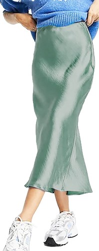 "Impresionante Falda Lápiz Recto Plateada Gris Satinado Look 33" - Imagen 2 de 2