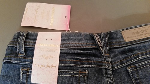 New DENIM JEAN SHORTS WITH PEARL RHINESTONES~Premium Denim Collection by jou jou - Picture 3 of 4