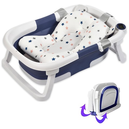 Baby Bath Tub Infant Toddler Foldable Bathtub Safety Bath Shower w/ Thermometer - Picture 15 of 28