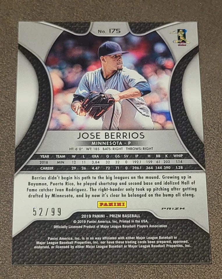 2019 Panini Prizm Zebra Prism /99 Jose Berrios Bluejays Baseball  - Image 2 of 4