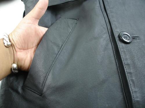 Wilda Mens L Black Leather Full Length Trench Coat Duster Double Breasted Belted - Picture 14 of 21
