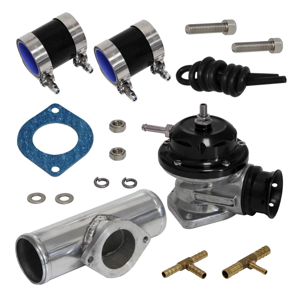 Type-RS 10PSI Blow Off Valve BOV +2" Flange Pipe Adapter Silicone Hose Kit Black — 第 2/4 张图片