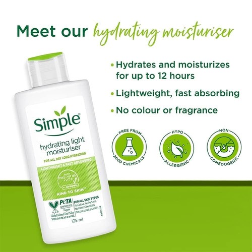 Simple Kind To Skin Hydrating Light Moisturiser Lotion 125ml | For All Day-Long - Picture 7 of 9