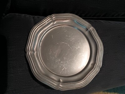 フランスアンティーク Pewter Plate Vintage Pewter Plate scalloped edge stamped FEIN ZINN with