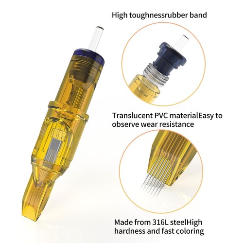 10pcs Yellow Dragonfly Tattoo Cartridge Needles in Sizes 1–15 RL, RM, RS, M1 Mix - Picture 2 of 24