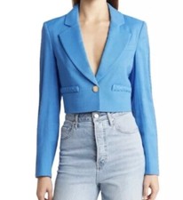  325 Jason Wu Blazer Cropped Shoulder Pads Linen Cobalt Blue Braided Sm Jacket