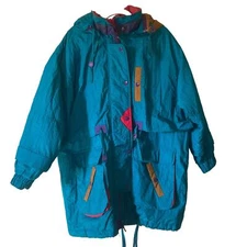 Vintage Venezia Long Retro Blue 80s 90s Ski Hooded Nylon Coat Women’s 18/20 
